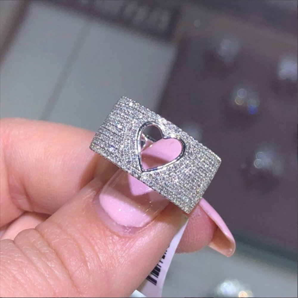 💥New Fashion Handmade Heart Hallow Wedding Ring, MLNN1138 - Picture 3 of 3